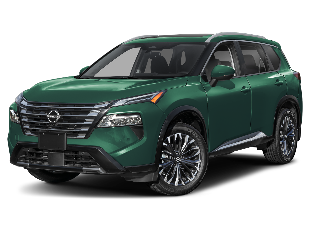 2026 Nissan Rogue Platinum in Obsidian Green Pearl — front three-quarter view