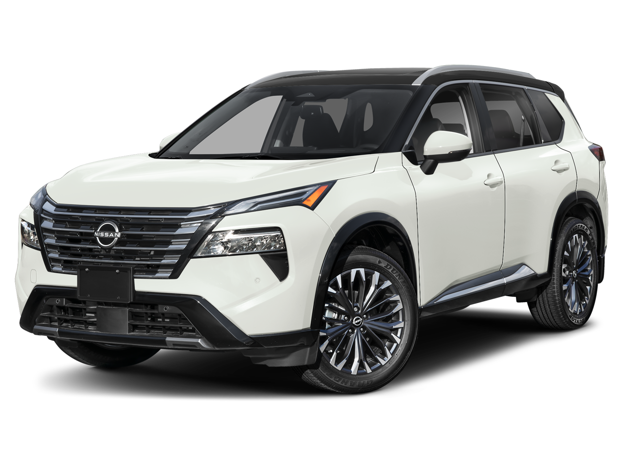 2026 Nissan Rogue Platinum in Everest White Pearl Tricoat Super Black Two Tone — front three-quarter view