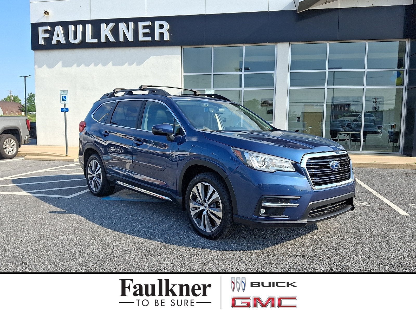 2021 Subaru Ascent Limited in Blue — front three-quarter view