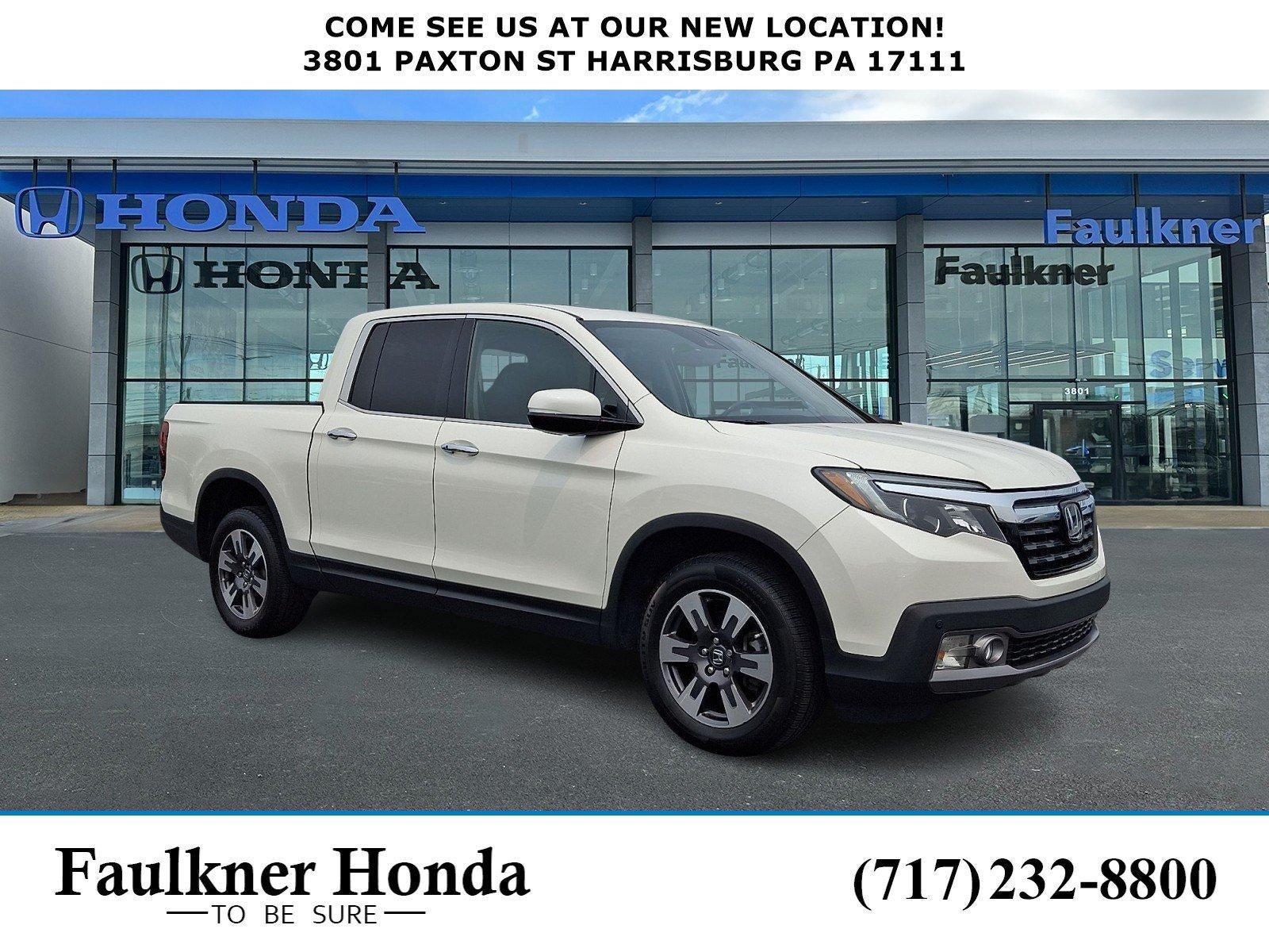 2018 Honda Ridgeline RTL-E AWD in White Diamond Pearl — front three-quarter view
