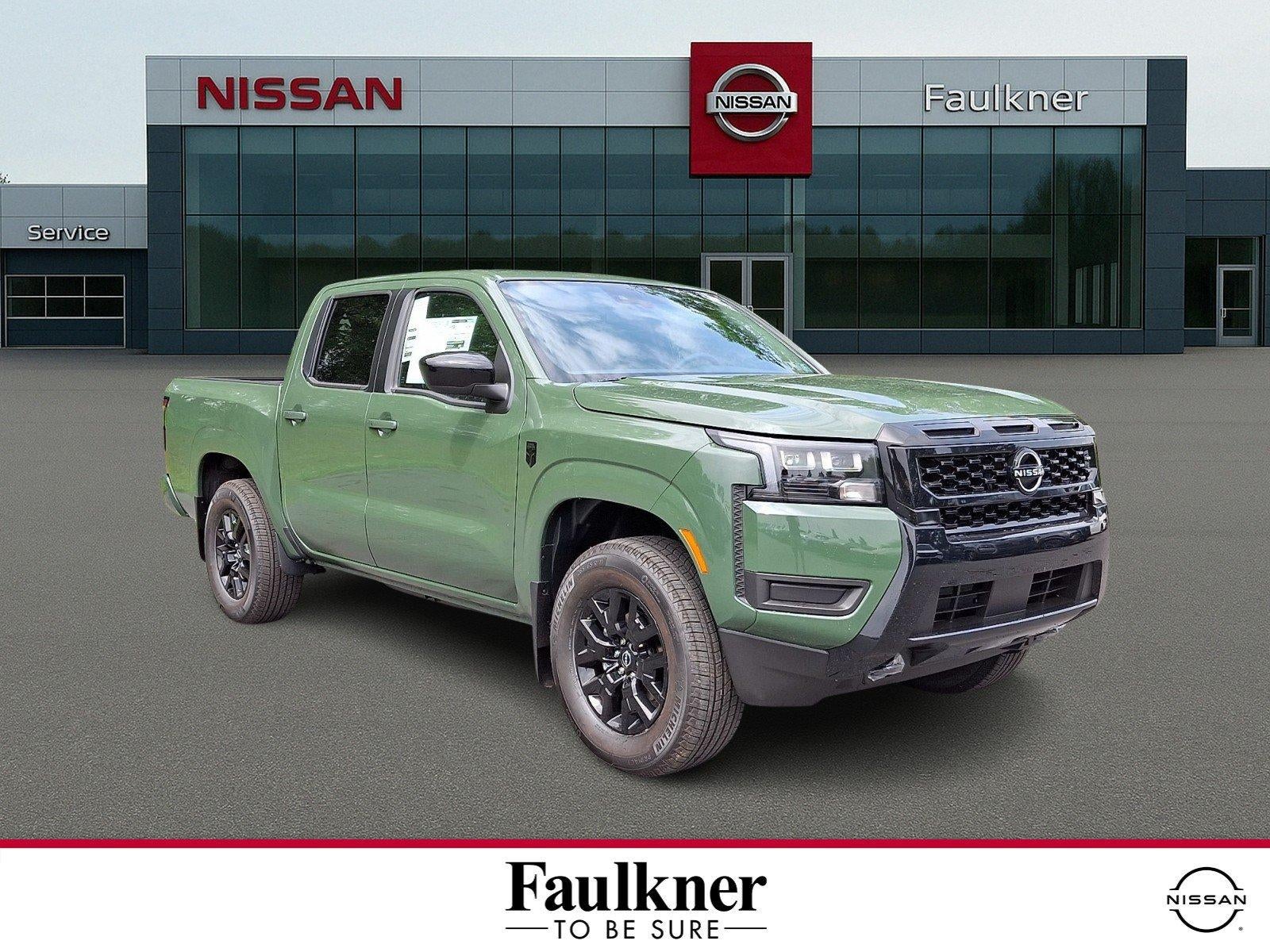 2026 Nissan Frontier Crew Cab SV in Tactical Green Metallic — front three-quarter view