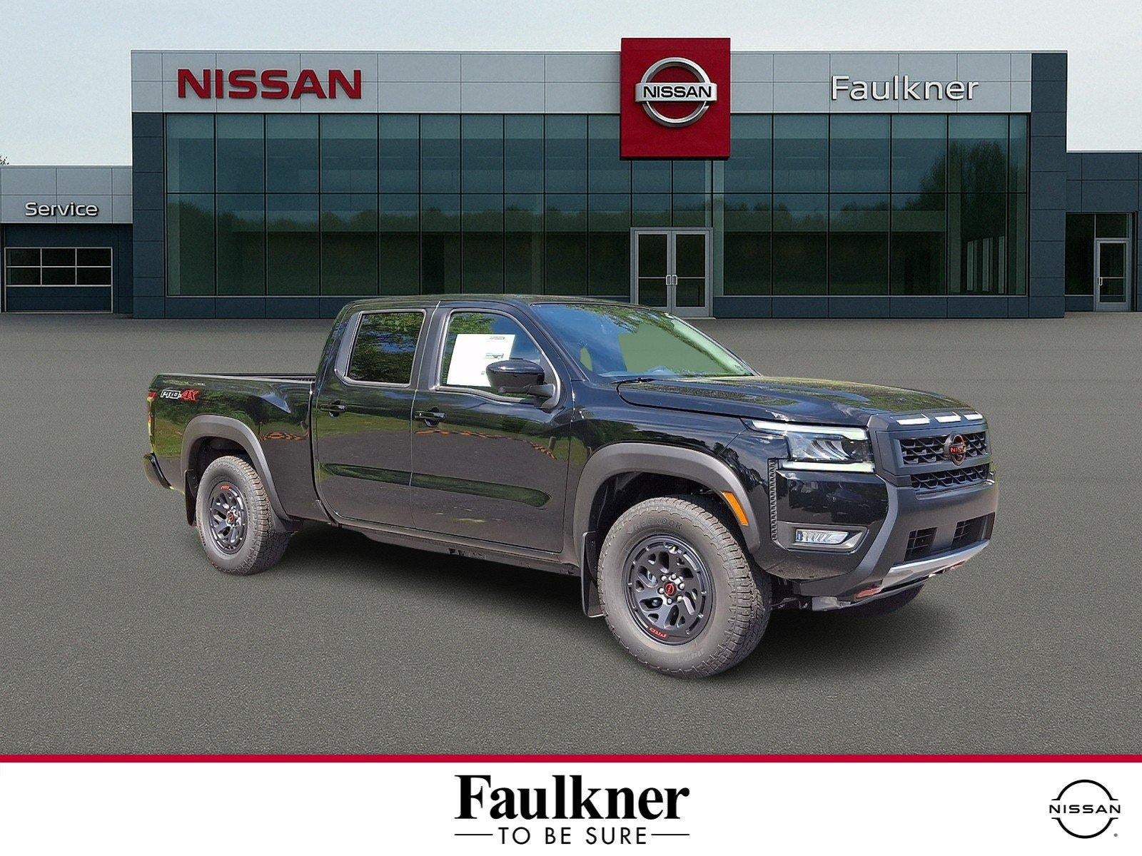 2026 Nissan Frontier Crew Cab PRO-4X Long Bed in Super Black — front three-quarter view