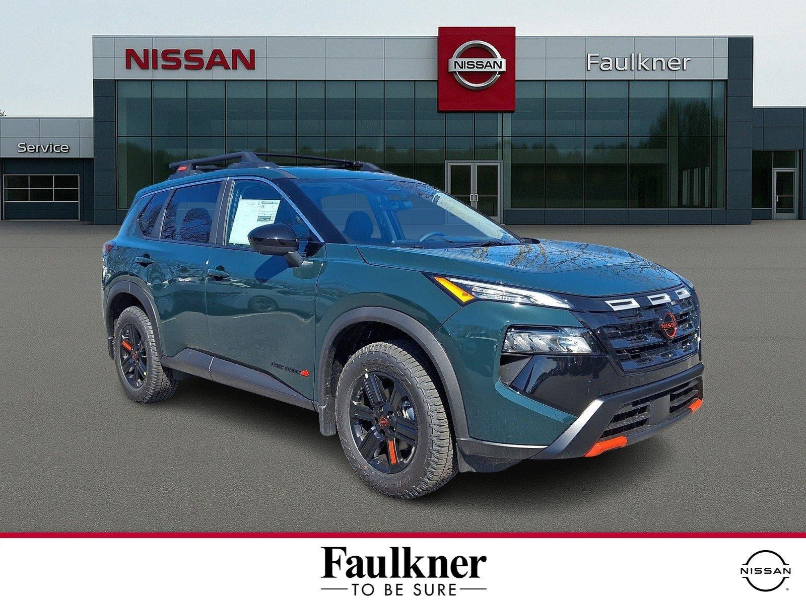 2026 Nissan Rogue Rock Creek in Obsidian Green Pearl — front three-quarter view