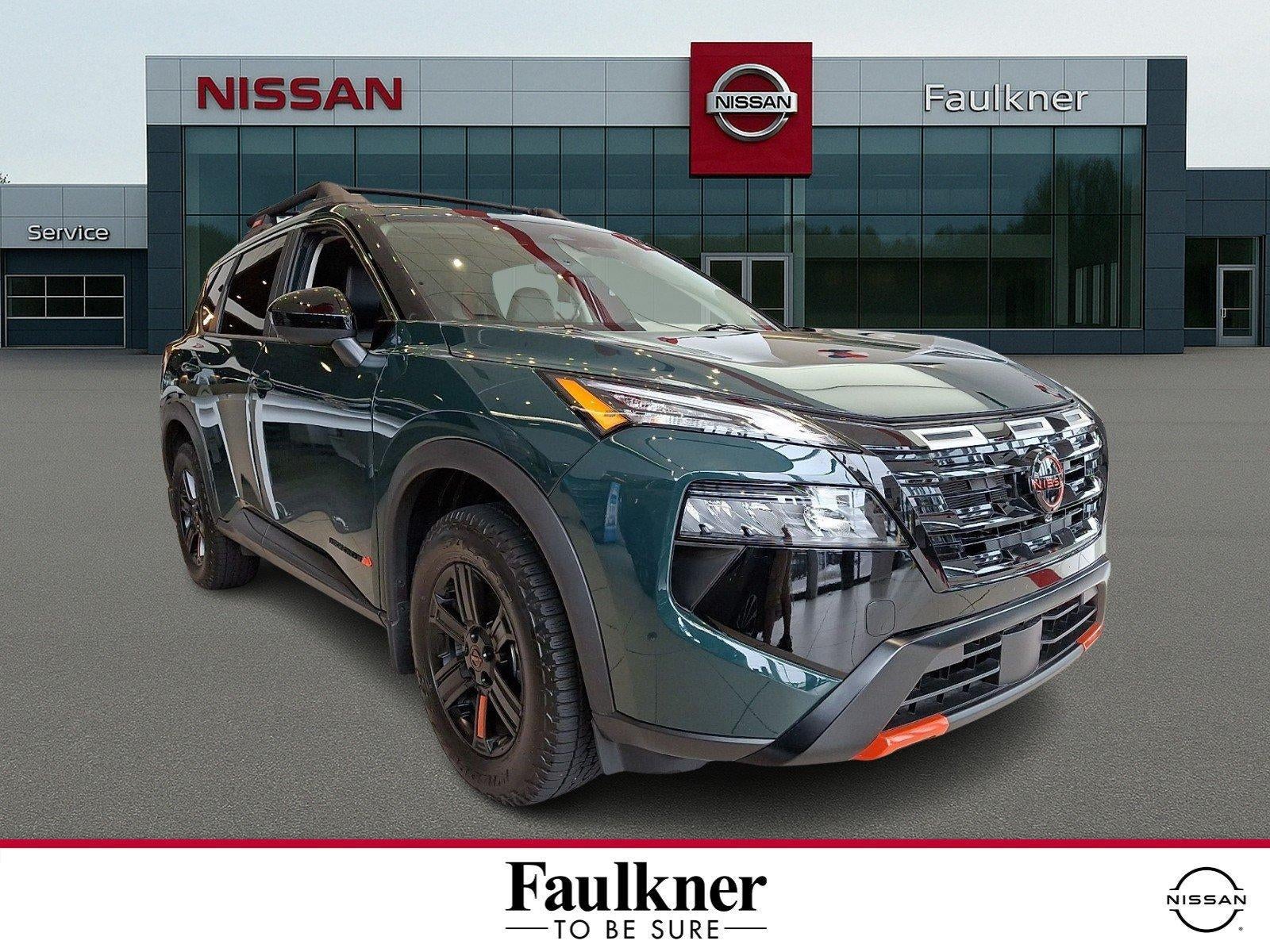 2026 Nissan Rogue Rock Creek in Obsidian Green Pearl — front three-quarter view