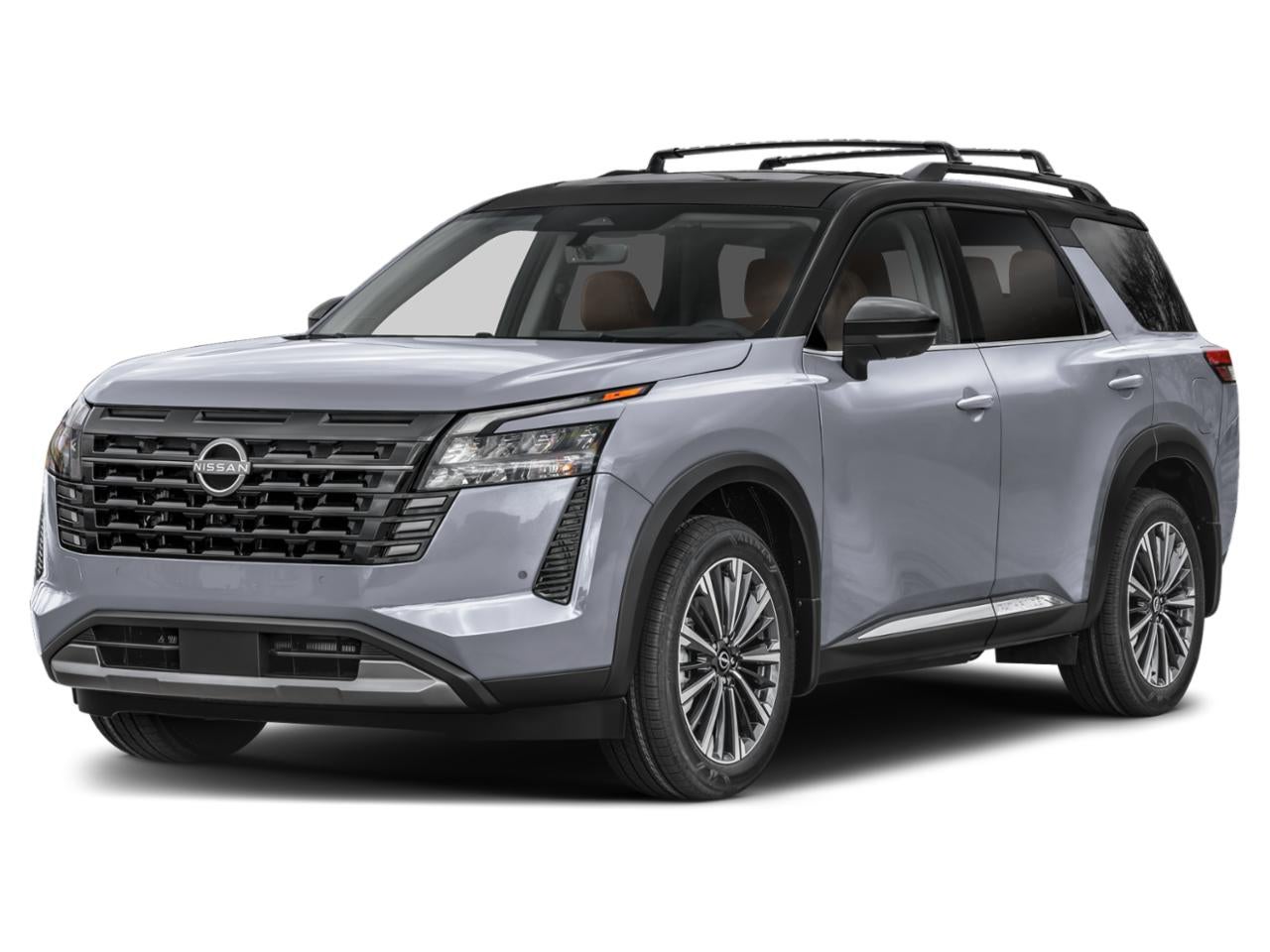 2026 Nissan Pathfinder Platinum in Boulder Gray Pearl Super Black Two Tone — front three-quarter view