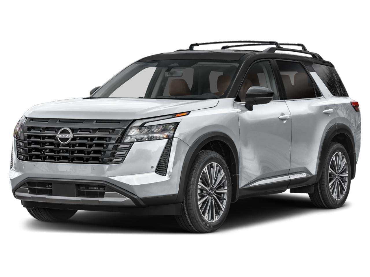 2026 Nissan Pathfinder Platinum 4WD in Everest White Pearl Tricoat Super Black Two Tone — front three-quarter view