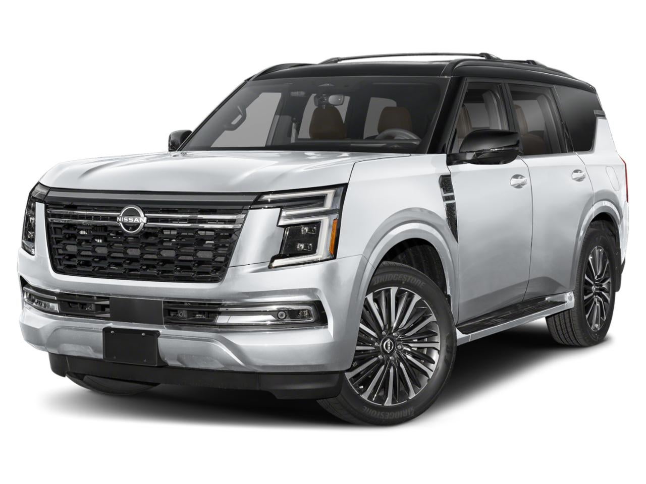 2026 Nissan Armada Platinum Reserve in Everest White Tricoat Super Black Two Tone — front three-quarter view