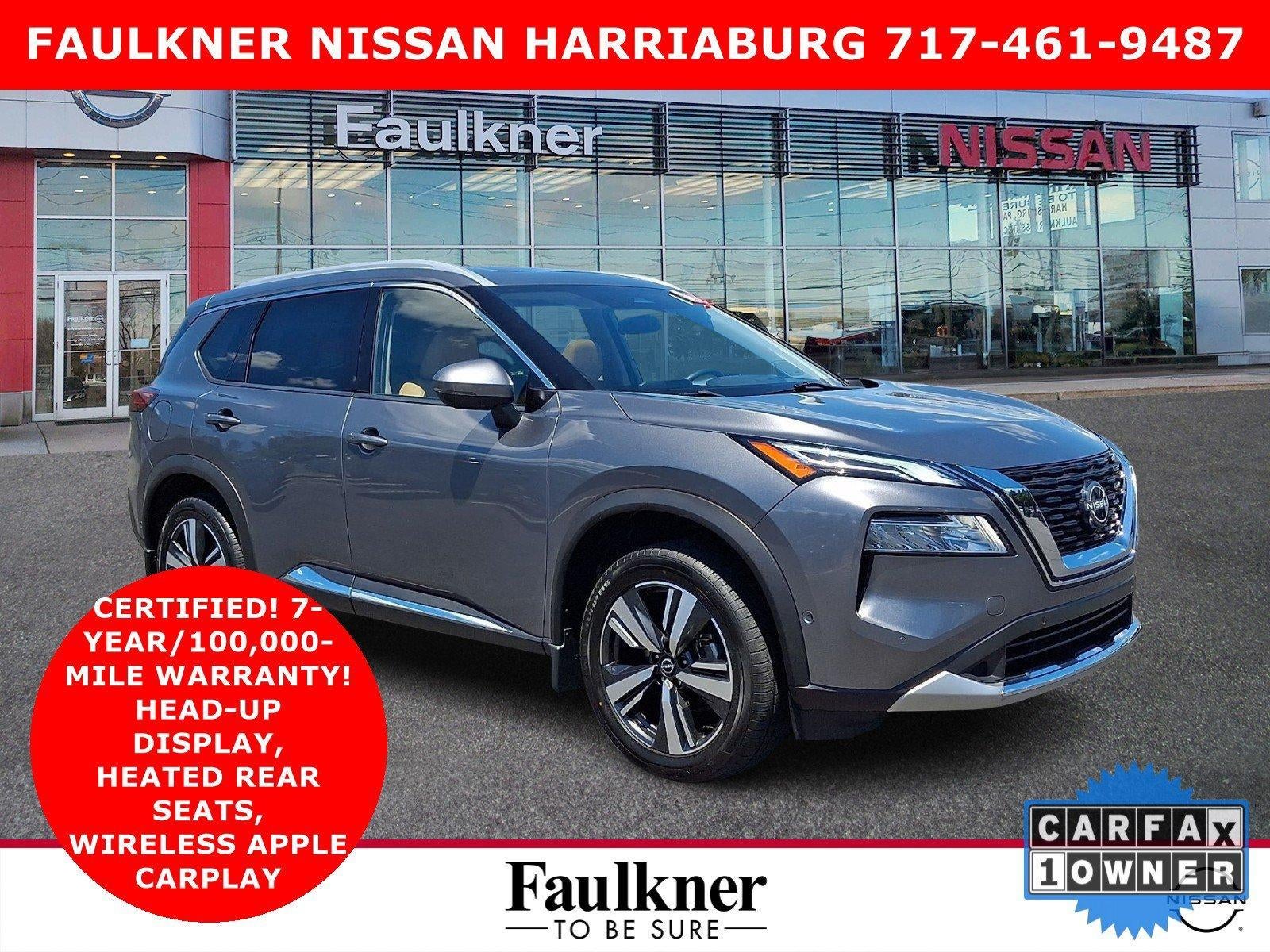 2023 Nissan Rogue Platinum in Gun Metallic — front three-quarter view